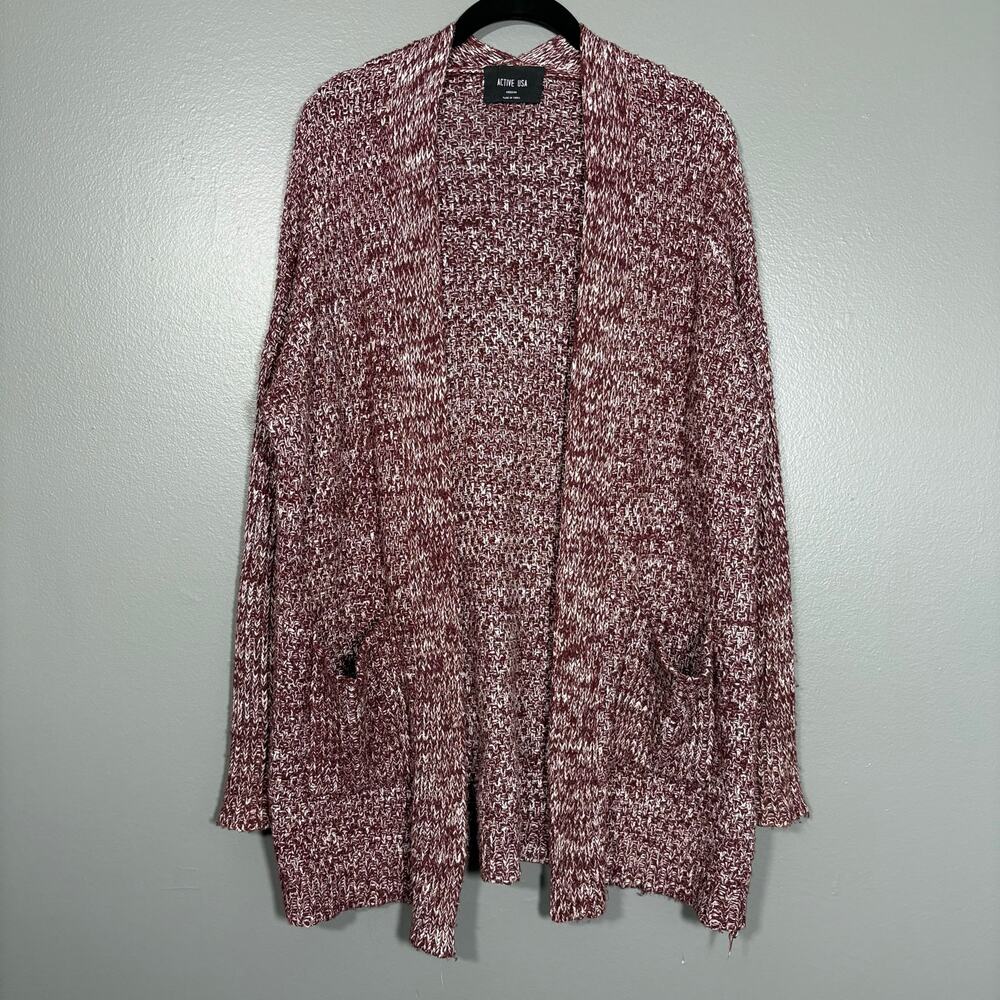 Active USA Burgundy Chunky Open Front Long Cardigan Sweater - Womens Size Medium